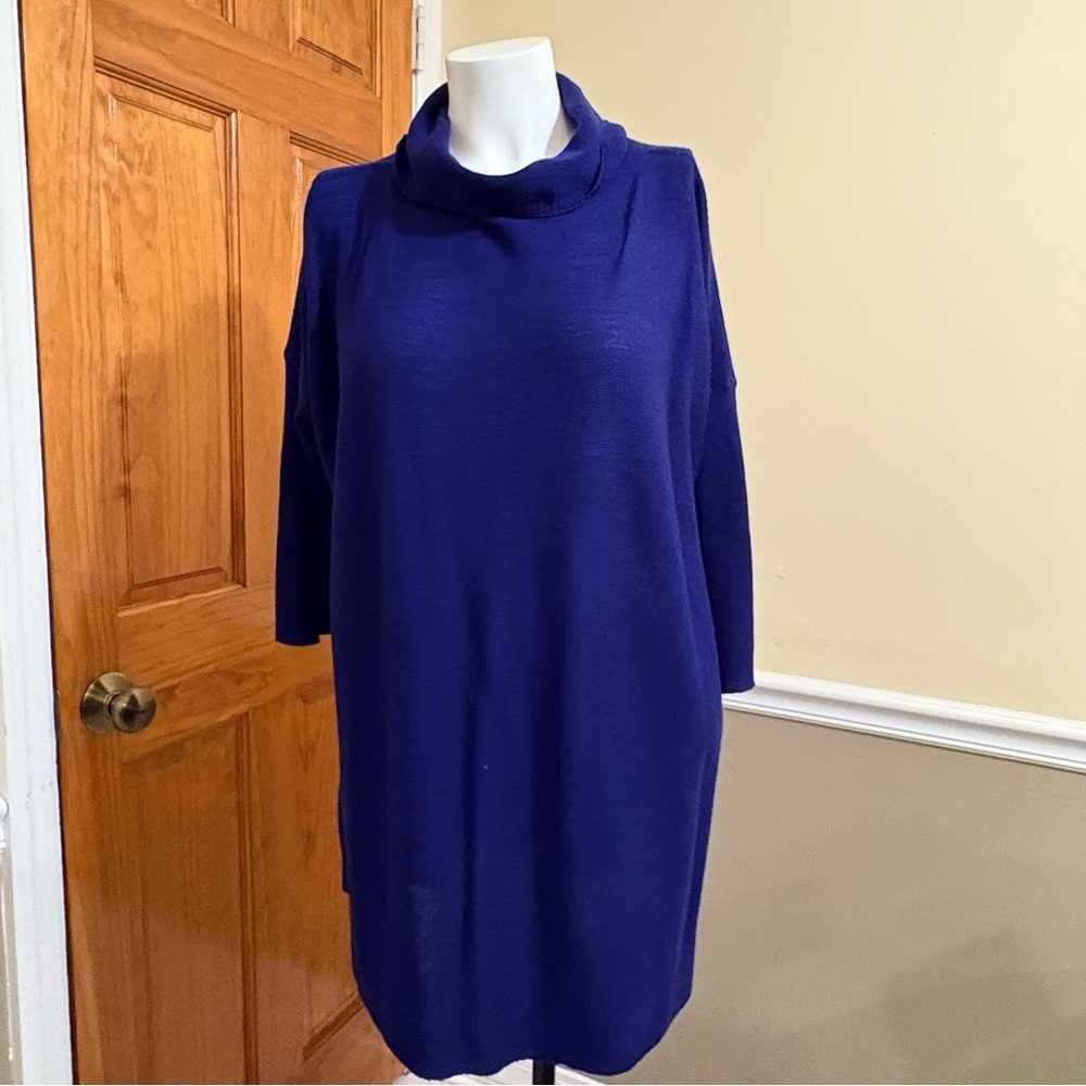 NWOT Eileen Fisher Rich Blue Cowl Neck Merino Wool Sweater Sz.M